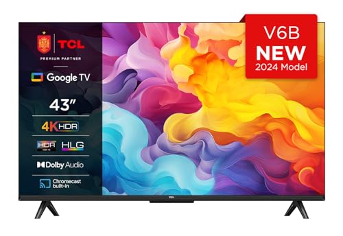 TCL 43V6B 43' 4K Ultra HD, HDR TV, Smart TV Powered by Google TV (Dolby Audio, Motion Clarity, Control por Voz, Compatible con Google Assistant, Chromecast Integrado)