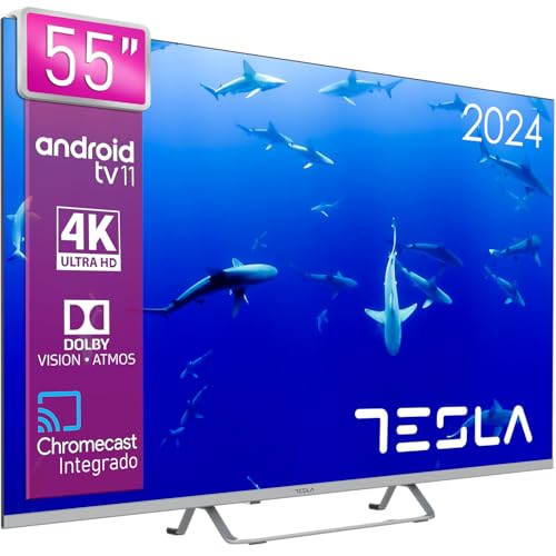 TESLA - Smart TV de 55' (127cm), Televisión Resolución UHD, Android TV 11, Hey Google Official Assistant, WiFi & Bluetooth, 2 Altavoces 12W, Chromecast Integrado, HDR10 3.840x2.160 (55E635SUS) - 2024