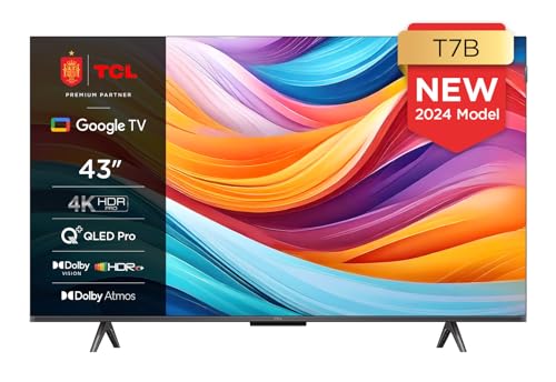 TCL 43T7B Televisor QLED Pro de 43', 4K Ultra HD, HDR Pro, Smart TV Powered by Google TV (Dolby Vision & Atmos, Motion Clarity, Control por Voz Manos Libres, Compatible con Google Assistant)