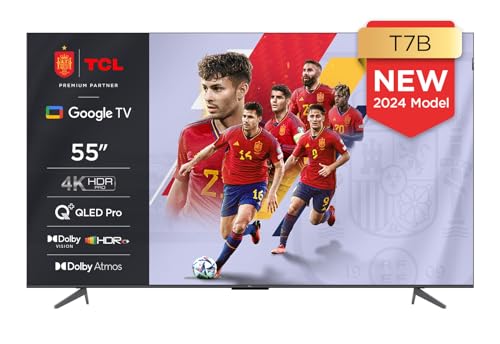 TCL 55T7B Televisor QLED Pro de 55', 4K Ultra HD, HDR Pro, Smart TV Powered by Google TV (Dolby Vision y Atmos, Motion Clarity, Control por Voz Manos Libres, Compatible con Google Assistant)