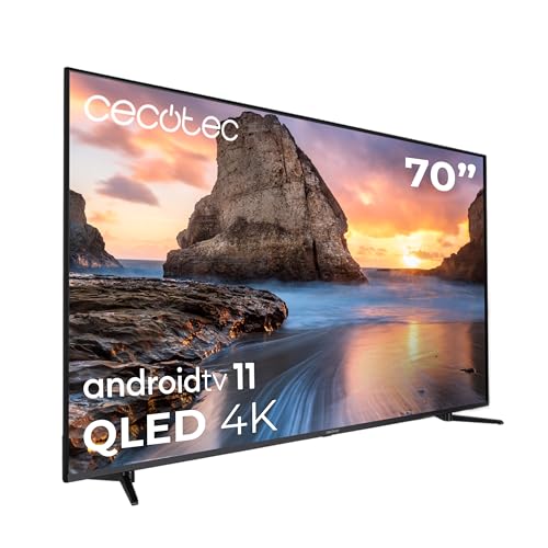 Cecotec QLED 70” Smart TV V1+ Series VQU11070+. 4K UHD, Android 11, Sin Marco, Dolby Vision y Atmos, HDR10, 2 Altavoces 12W y Subwoofer 12W, 2 Mandos, 2023