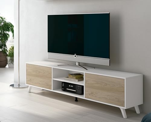 LC Mueble para TV, bajo televisor con Puertas Push, Almacenamiento Salon, aparador Madera (Bajo Blanco Roble)