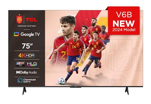 TCL 75V6B 75' 4K Ultra HD, HDR TV, Smart TV Powered by Google TV (Dolby Audio, Motion Clarity, Control por Voz, Compatible con Google Assistant, Chromecast Integrado)