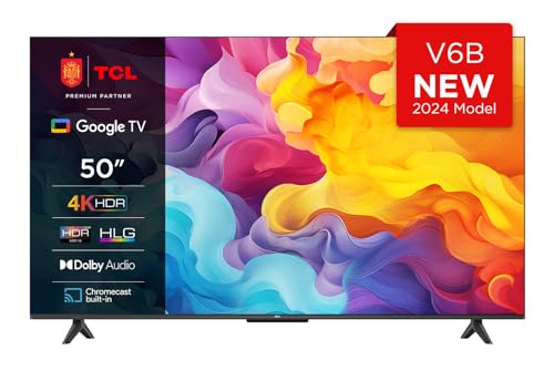 TCL 50V6B 50' 4K Ultra HD, HDR TV, Smart TV Powered by Google TV (Dolby Audio, Motion Clarity, Control por Voz, Compatible con Google Assistant, Chromecast Integrado)