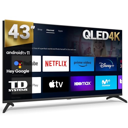 TD Systems - Smart TV 43 Pulgadas QLED 4K, Hey Google Chromecast Modelo 2024, Television TDT HD, Android 11, Televisor con 3 años de garantía - PRIME43C19GLQ