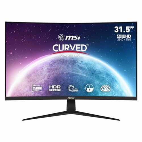 MSI G321CUV, Monitor Curvo Gaming 31.5', 4K UHD (3840 x 2160) 60 Hz, VA Curvatura 1500R, 16:9, 1 ms de Respuesta, 250 nits, HDR Ready, Negro