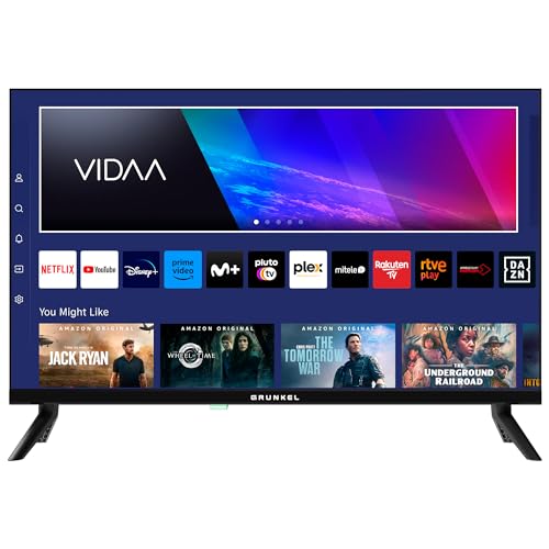 Grunkel - Televisor LED-2404VDA de 24' FHD Smart TV con Sistema Operativo VIDAA, 3 HDMI, 2 USB, Ethernet, AV, Salida Óptica, y Grabador USB-PVR