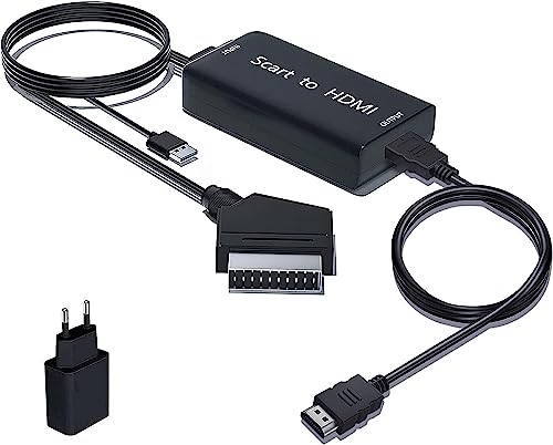 AMANKA Scart a HDMI Convertidor,Conversor con Cable HDMI y Scart Cable, Adaptador de euroconector a hdmi para TV,Salida de Video y Audio de 720p/1080p para HDTV, BLU-Ray DVD, VCR, VHS, Proyector