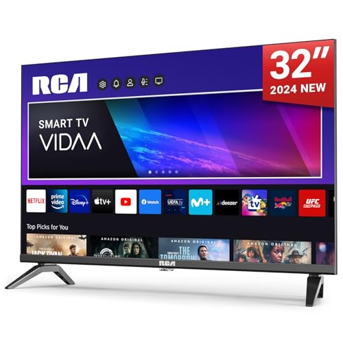 RCA Smart TV 32 Pulgadas LED HD WiFi Televisión con App Store, Sintonizador Digital, Prime Video, Netflix, Youtube, DAZN, Disney+, Pluto TV, Apoyado por VIDAA (VRS32HQ1, 2024)