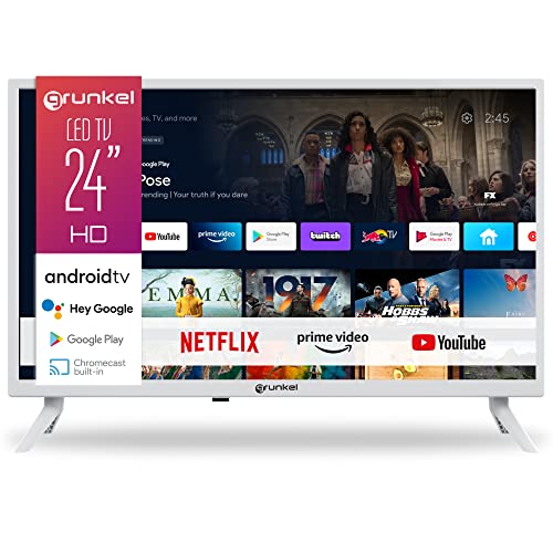 Grunkel - Televisor 24 Pulgadas Smart TV - con Pantalla de Panel HD Ready, Wi-Fi y Smart TV. Bajo Consumo y Auto-Apagado - 24 Pulgadas (Android11Blanco)