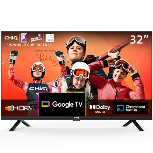 CHiQ L32H7G 32 Pulgadas TV, Smart TV, HD LED TV, Diseño sin Marco, HDR Google TV, Asistente de Google, Sintonizador Triple(DVB-T2/S2/C), WiFi, Bluetooth, HDMI ARC, USB2.0, Ci+