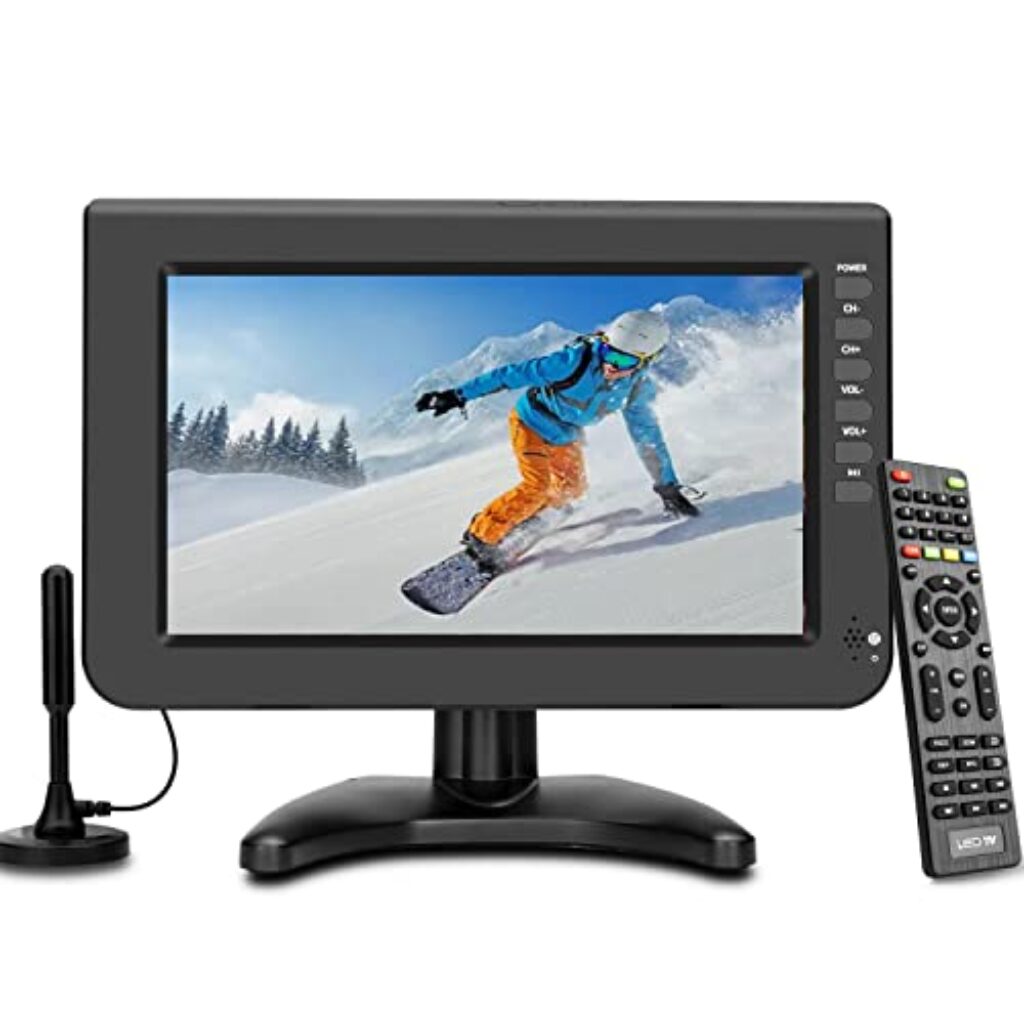 ZOSHING TV Portátil,10.1" 720P IPS Mini TV con Sintonizador Digital T2 and Batería Recargable y HDMI,USB,Entrada and AC/DC-12V calbe Coche,Adecuado para Cocina,Coche y Exterior