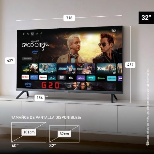 Medidas del Panasonic TV-32S65C: 718 mm de ancho, 427 mm de alto y 154 mm de fondo con pie